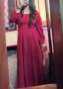 Red Maxi Dress with Puff Sleeves