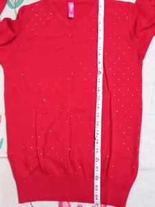 Red V-Neck Embellished Sweater