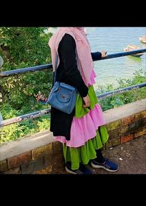 Tiered Pink &amp; Green Dress With Nakab