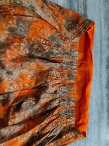 Orange Floral Print Skirt