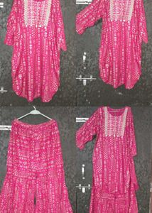 Pink Printed Kurta Set (golden work)