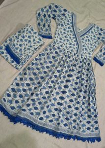 Blue Printed Frock Set