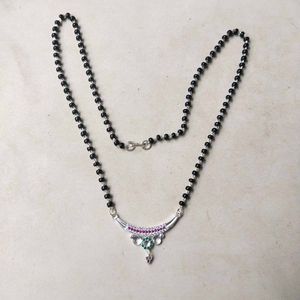 Pure Silver Beautiful Green &amp; Pink CZ Mangalsutra