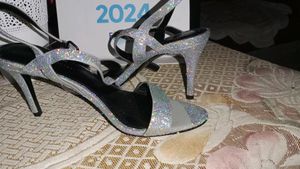 silver glitter heels