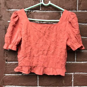 Rust Orange Button-Front Crop Top