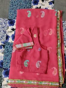 Pink Paisley Saree &amp; Blouse