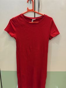 Red Ribbed Bodycon T-Shirt Dress