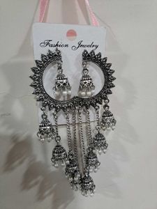 Oxidized Moon Shaped Jhumka Earrings
