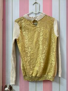 Elegant Lace &amp; Faux Fur Sweater