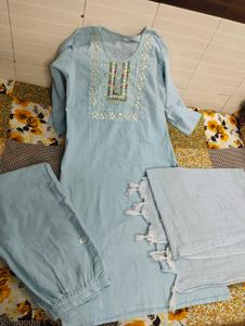Light Blue Embroidered Kurta Set