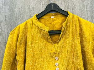 Mustard Pintuck Cotton Kurti
