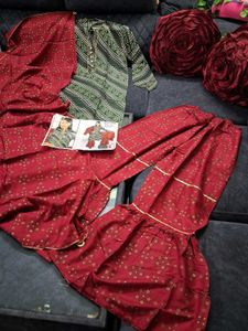 Green Bandhani Kurta Set L Size