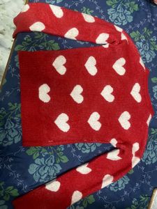 Red Heart Print Pullover Sweater