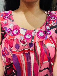 Pink Top With Beautiful Work On Neckline
