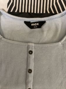MAX Light Blue Ribbed Button-Up Top - XS