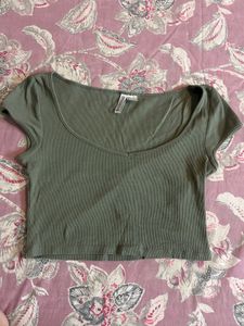 Olive Green Ribbed Crop Top