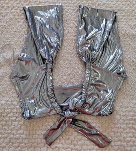 FashionNova SilverMetallic Cross-Front HalterTop