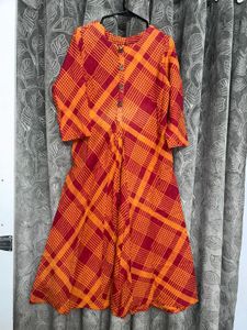 Checked Orange Kurta