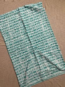 Teal &amp; White Patterned Saree