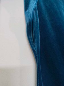 Casual Blue Velvet Textured Top.