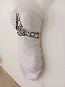STUD&amp;SEQUIN BUSTIER BODYCON