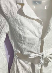 White Tie Front Mini Dress