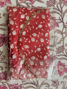 Red Embroidered Clutch Bag