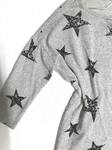 Gray Star Print Top Sweatshirt