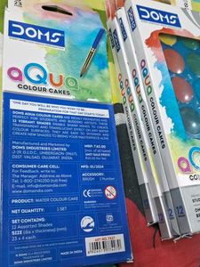 5 DOMS AQUA WATER COLOUR CAKES 12 SHADES ONE BRUSH