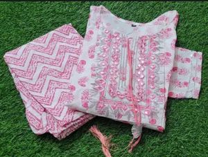 Pink Floral Cotton Kurta Set