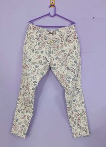 Cream Printed Jeans