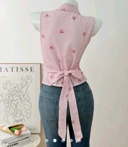 Striped Sleeveless Top with Bows