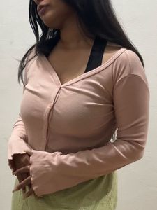 Nuon Westside Pink Ribbed Long Sleeve Top