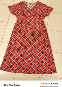 Red & Navy Patterned Dress