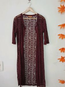 Maroon Net Jacket For Womens
