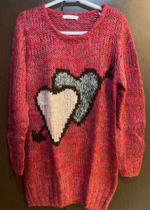 Womens Pink Heart Cupid Wool Sweater