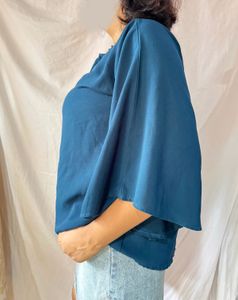 Blue Flared Sleeve Top