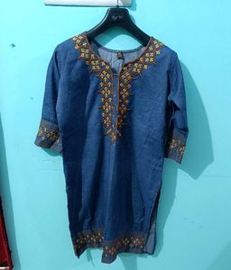 Embroidered Denim Kurta