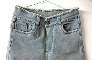 Blue Frayed Hem Jeans