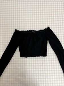 Shein Black Off-shoulder Full Sleeve Cropped Top