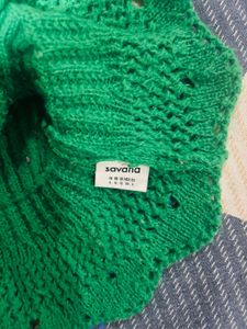 Green Knit Sweater with Ruffles