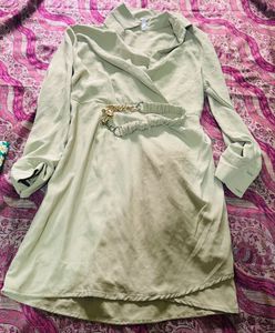 Elegant Green Mini Shirt Dress