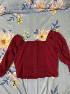 Maroon Mix Red Off shoulder Mesh Top