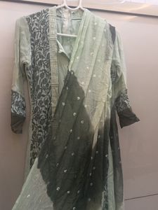 double shade gown with joint shrug and dupatta