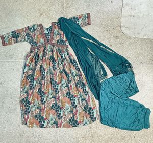Teal &amp; Multicolor Anarkali Suit