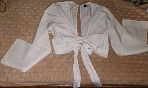 White H&M Tie Front Top