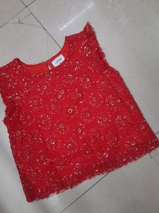 Red Sequence Crop Top