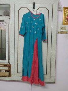 Teal & Pink Embroidered Kurta