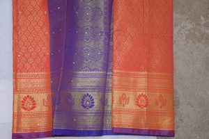 Elegant Woven Saree Fabric - Orange & Purple