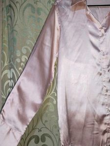 Peach Satin Button-Up Shirt